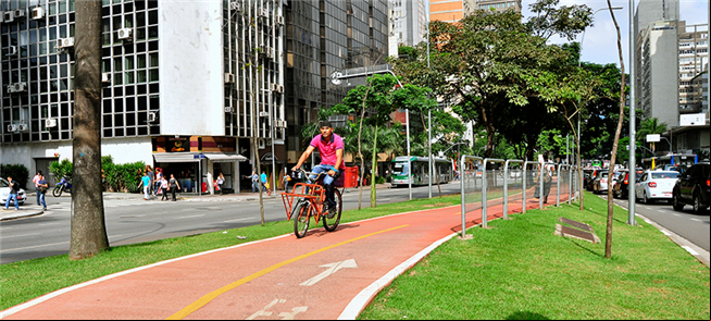 Ciclovia em avenida de São Paulo: espaço separado